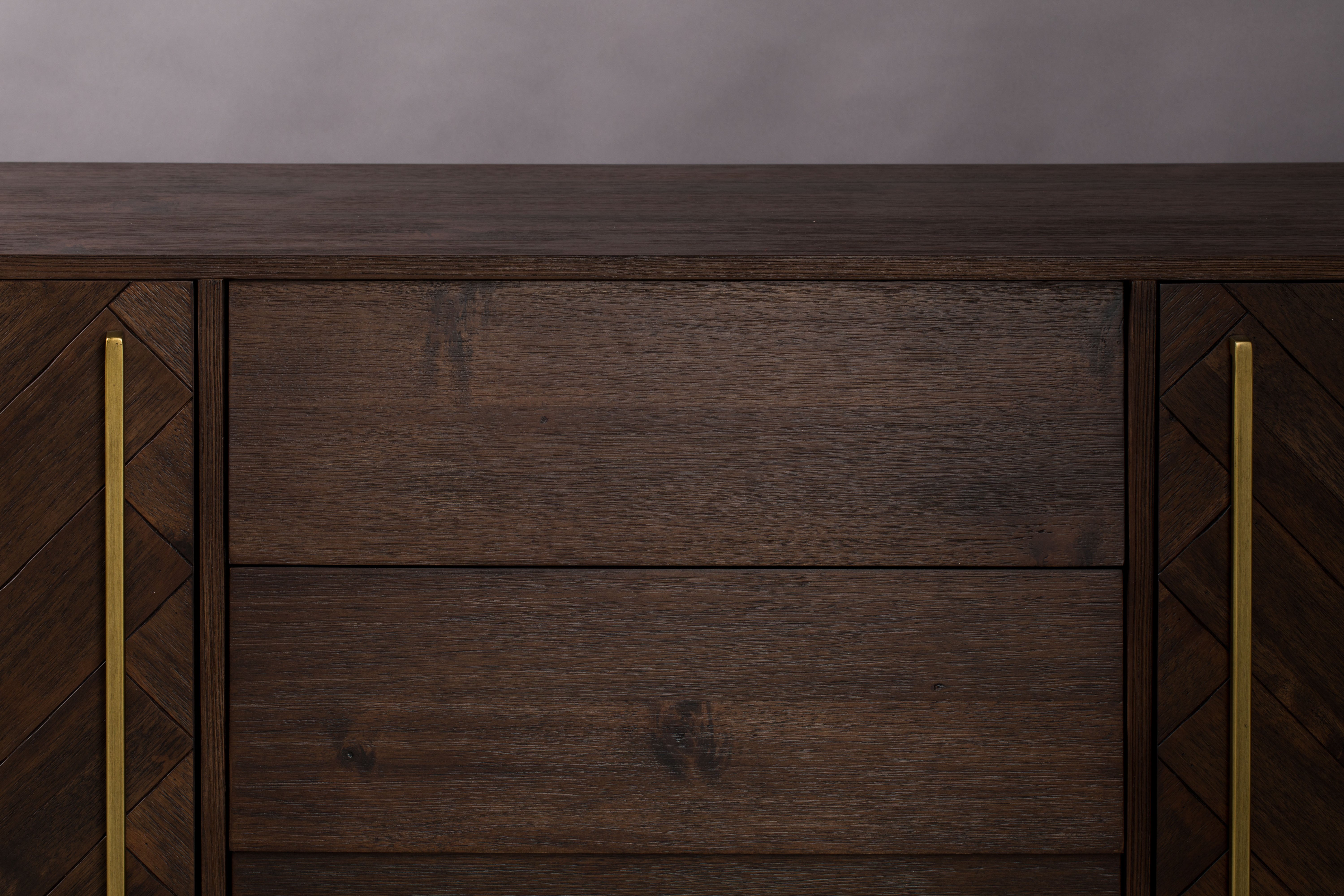 Dutchbone Class Herringbone Brown Oak Wood High Sideboard